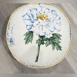 Round Cushion with White Floral Design